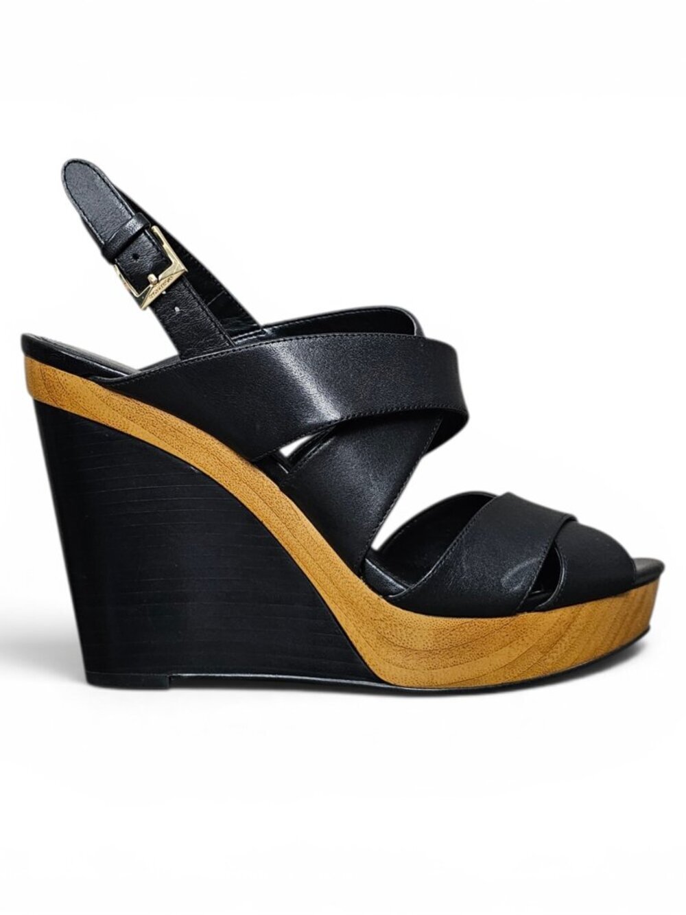 Michael Kors Dana Leather Crisscross Platform Wedge Sandals New COA Black 8.5M